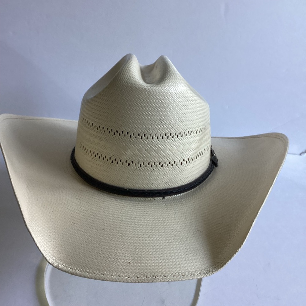 Larry Mahan 10X Straw Cowboy Hat Ivory Vented Crown Milano Hat Co Size 7 1/8 - Picture 2 of 16